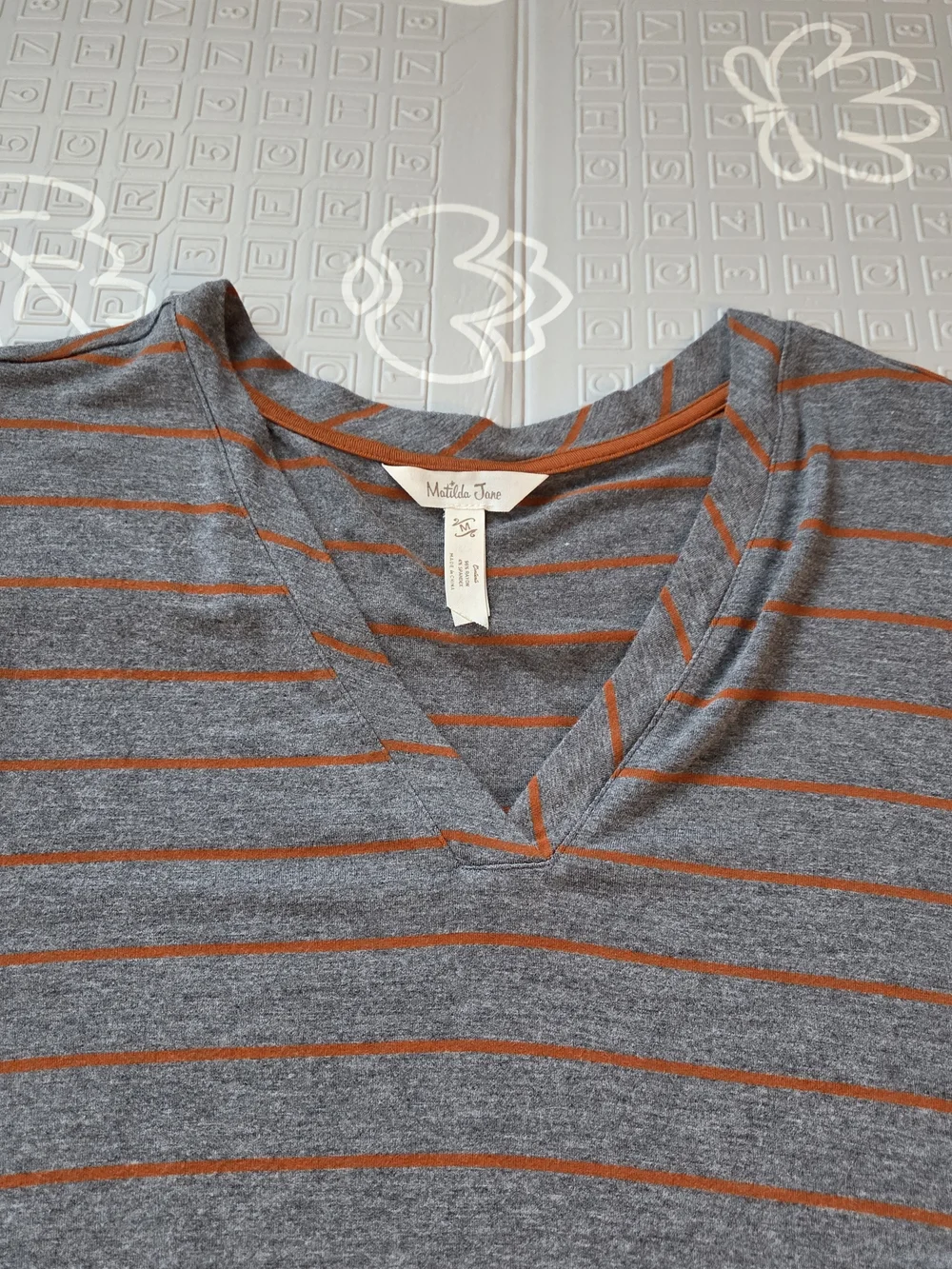 Matilda Jane Womens Striped V Neck Swing Dress Grey Burnt Orange Size Medium